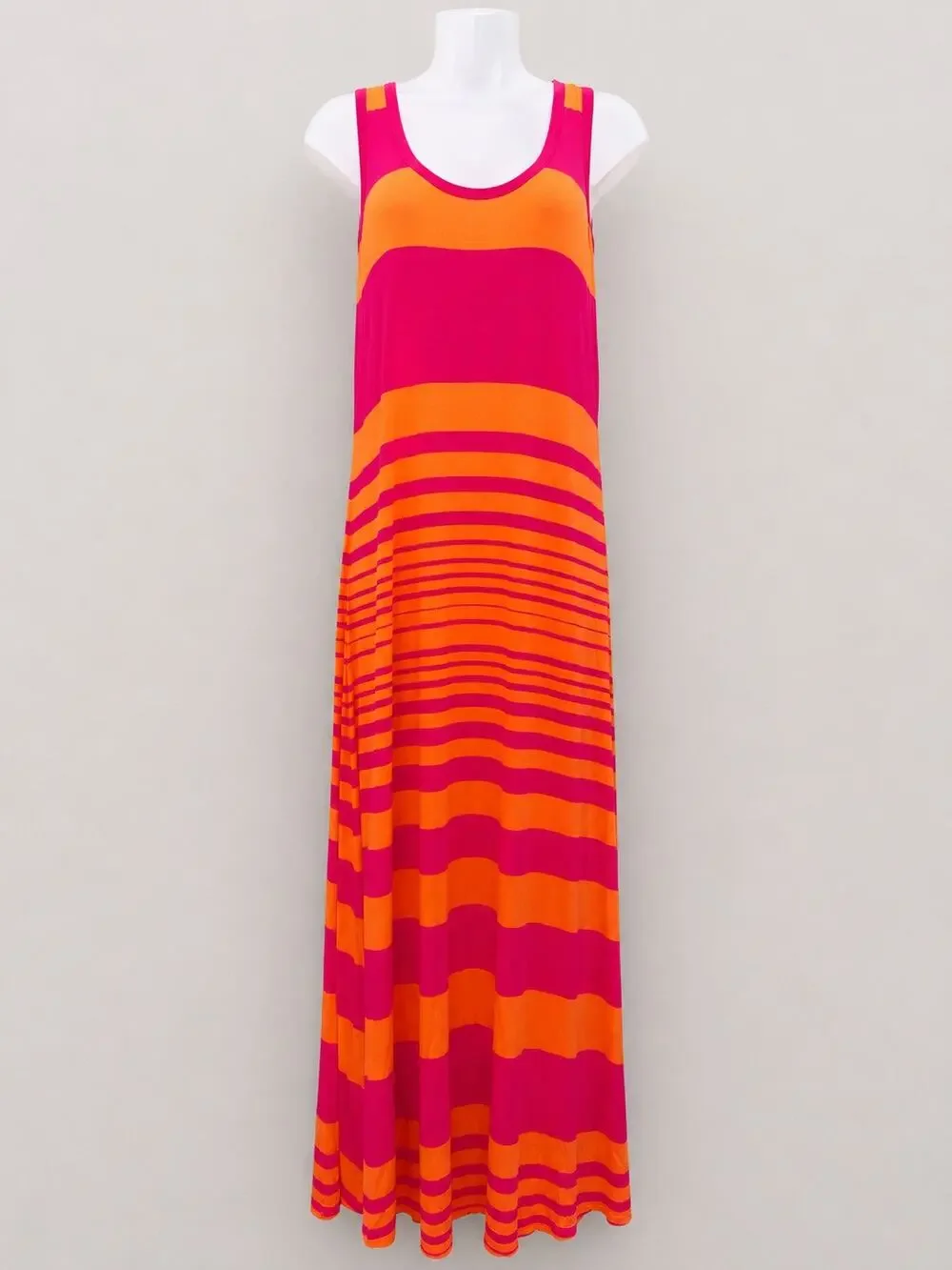 Calvin Klein Colorblock Stripe Maxi Dress Pink Orange Sleeveless Size 12